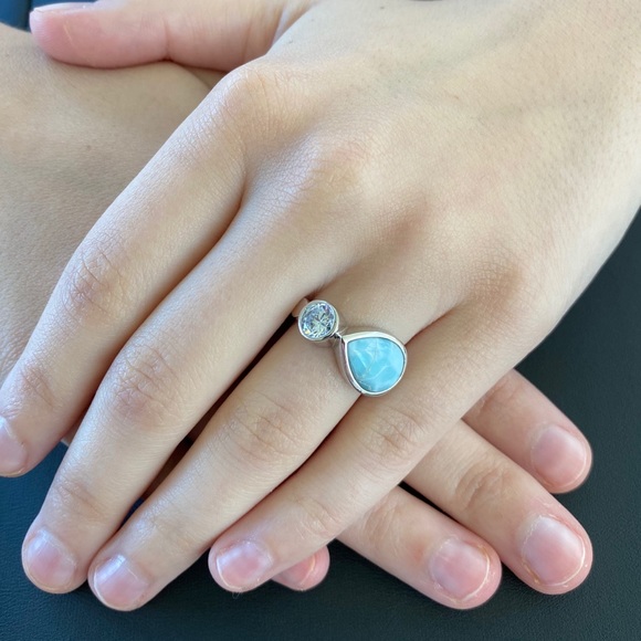 Natural Larimar & Cz Ring - Picture 10 of 14